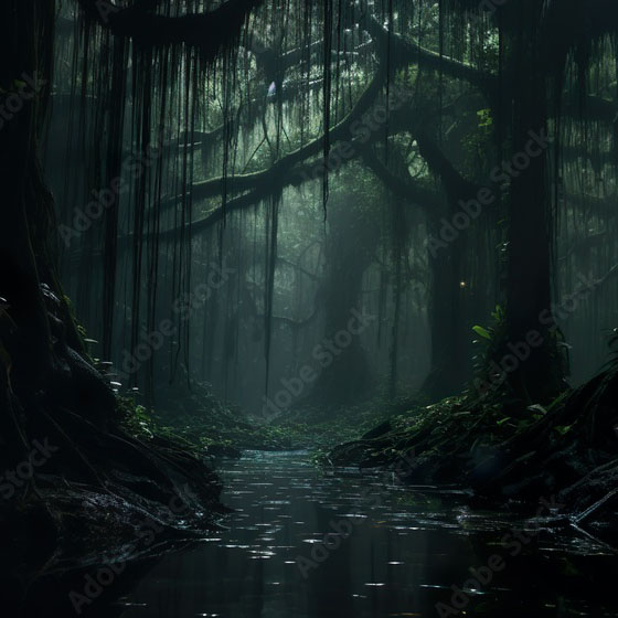 A foggy haunted forest